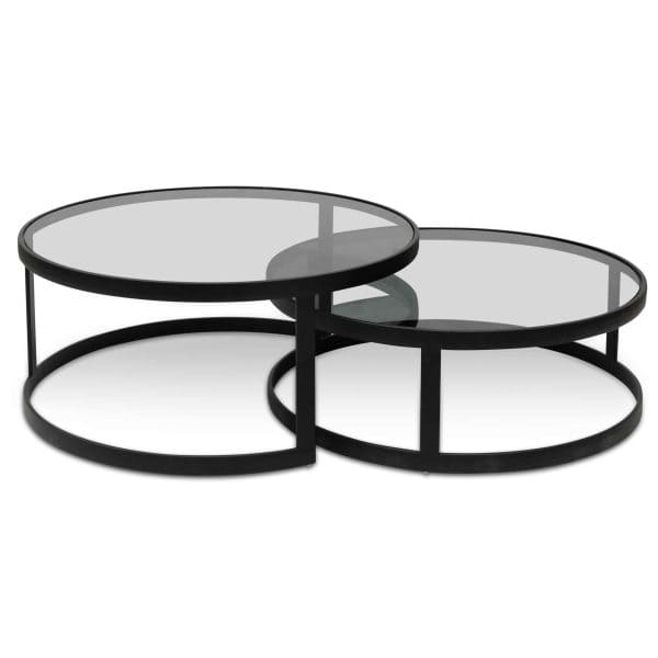KETURAH Nested Grey Glass Coffee Tables - Image 2