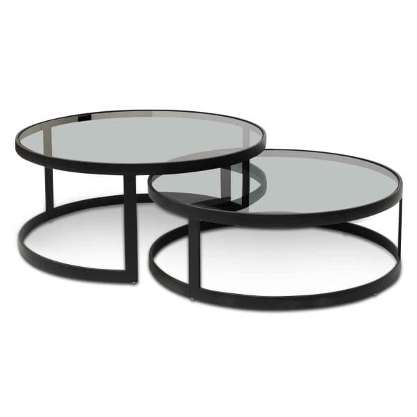 KETURAH Nested Grey Glass Coffee Table Set