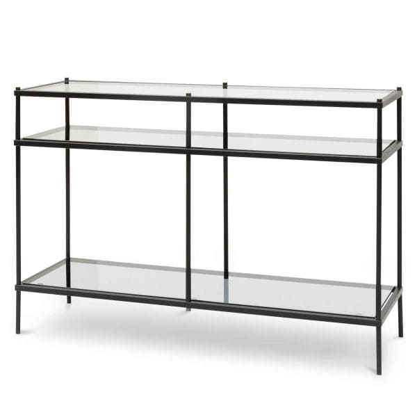 AMALIA Black Console with Grey Glass Shelves – 1.2m