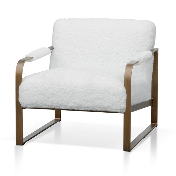 QUENTIN White Fur Armchair - Antique Golden Frame
