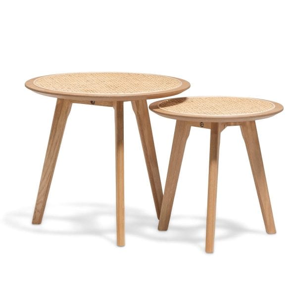 LIEF Nested Side Table - Natural with Rattan Top