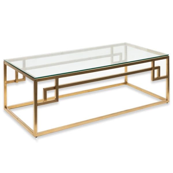 AMBROSE Glass Top Coffee Table - 1.2m Gold Base - Image 5
