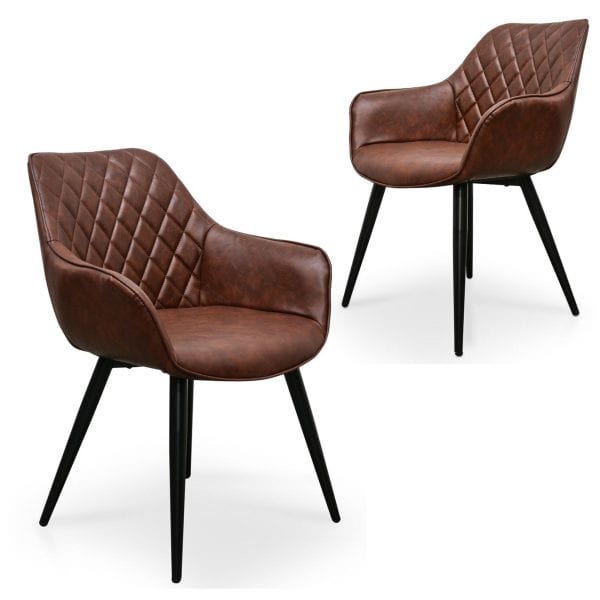JESSABELL Leather Dining Chair - Cinnamon Brown (Set of 2)
