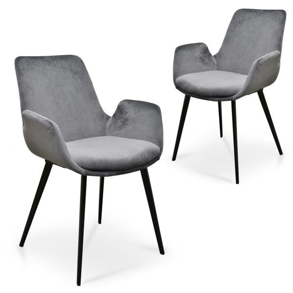 GABRIELLA Velvet Dining Chair - Dark Grey (Set of 2)