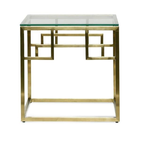 AMBROSE Glass Top Side Table with Gold Base - Image 2