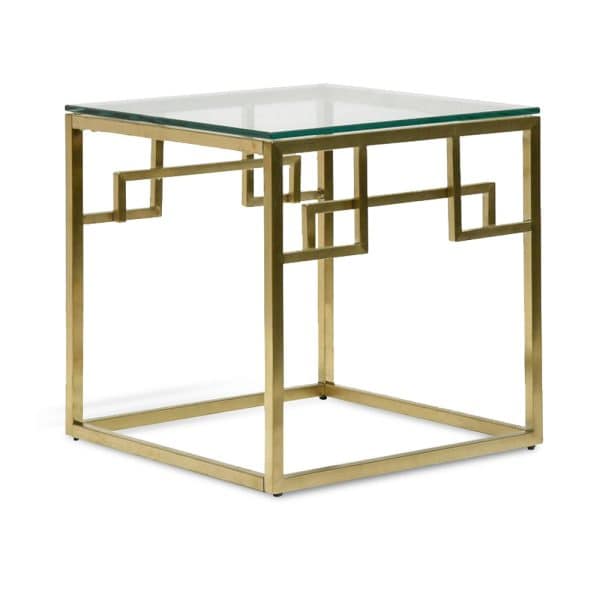 AMBROSE Glass Top Side Table with Gold Base - Image 3