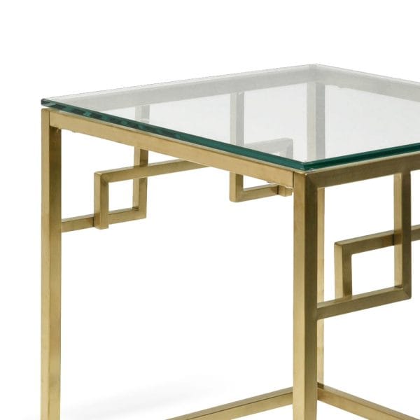 AMBROSE Glass Top Side Table with Gold Base - Image 4