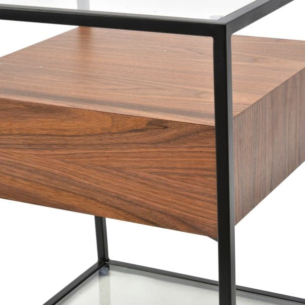 LINNEA Glass Side Table - 43cm Walnut - Image 3