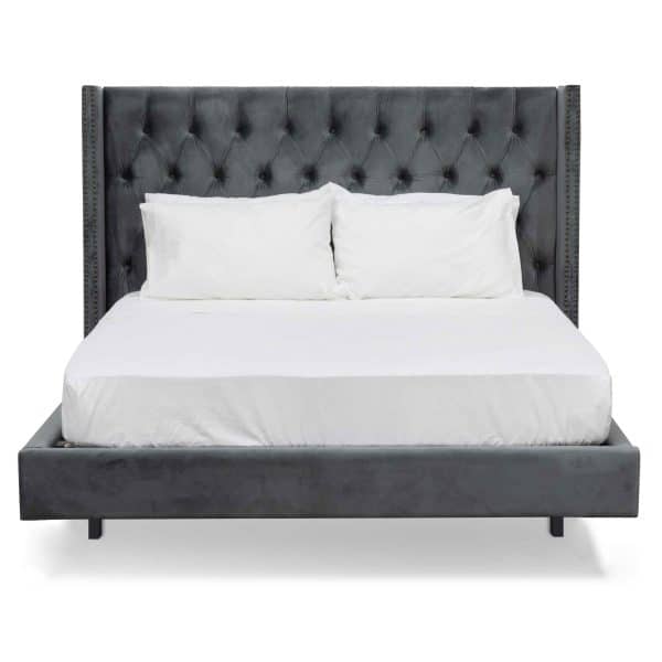 GERTRUD Queen Bed - Charcoal Velvet - Image 2