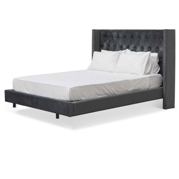 GERTRUD Queen Bed - Charcoal Velvet
