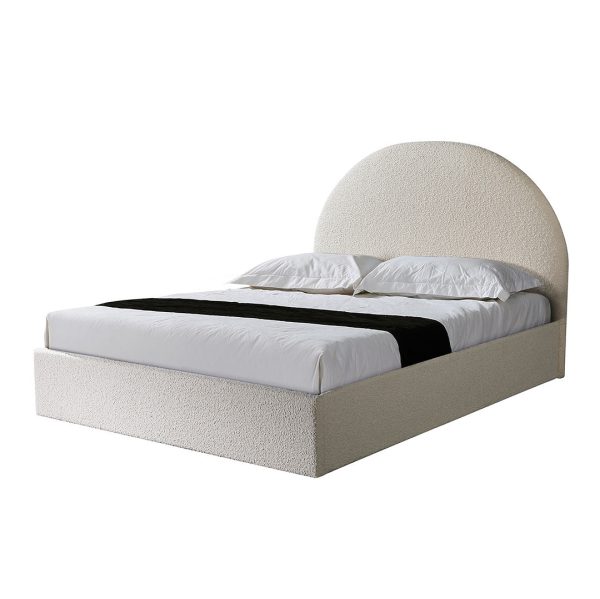 AINA Queen Bed - Ivory White Boucle with Storage