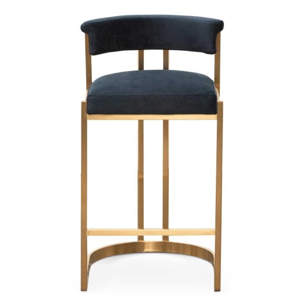 LEONARDO Indigo Velvet Bar Stool - Golden Base - Image 2