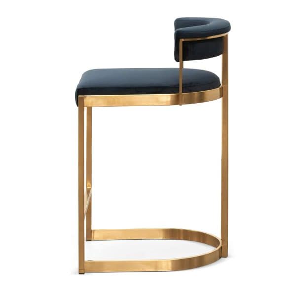 LEONARDO Indigo Velvet Bar Stool - Golden Base - Image 5