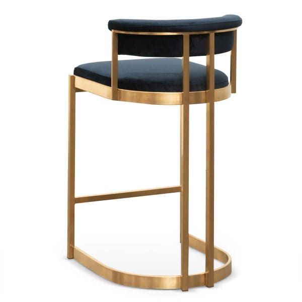 LEONARDO Indigo Velvet Bar Stool - Golden Base - Image 6