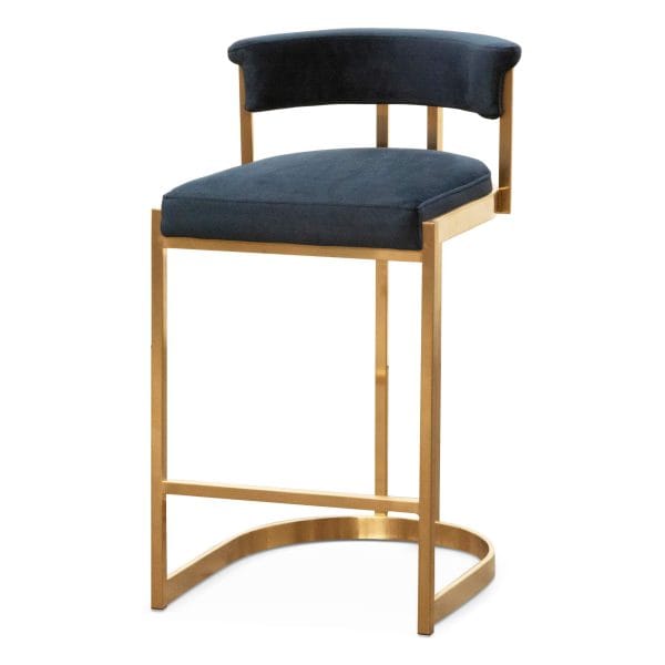 LEONARDO Indigo Velvet Bar Stool - Golden Base