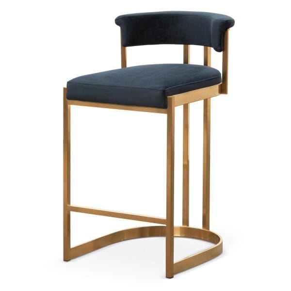 LEONARDO Indigo Velvet Bar Stool - Golden Base - Image 3