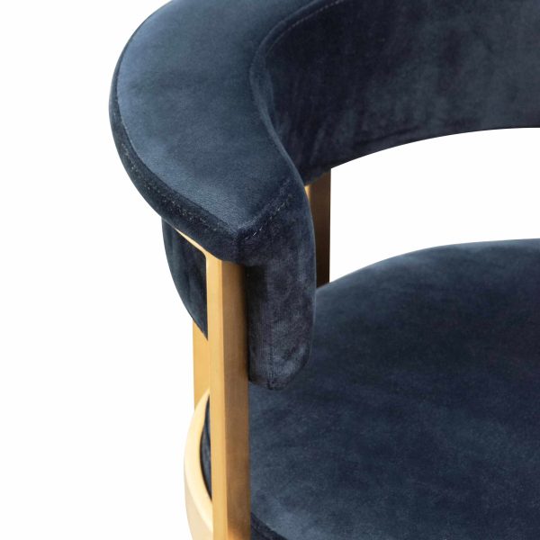 LEONARDO Indigo Velvet Bar Stool - Golden Base - Image 10