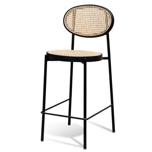VALENTINE Rattan Bar Stool - 65cm Natural & Black (Set of 2)
