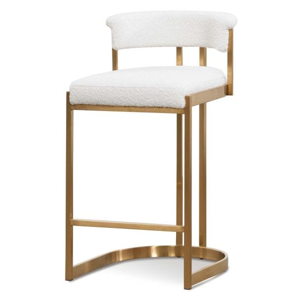 LEONARDO Ivory White Boucle Bar Stool - Golden Base - Image 2
