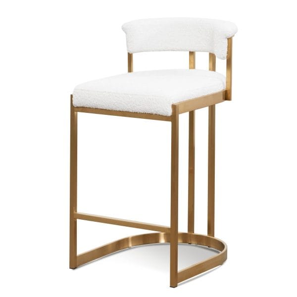 LEONARDO Ivory White Boucle Bar Stool - Golden Base - Image 3