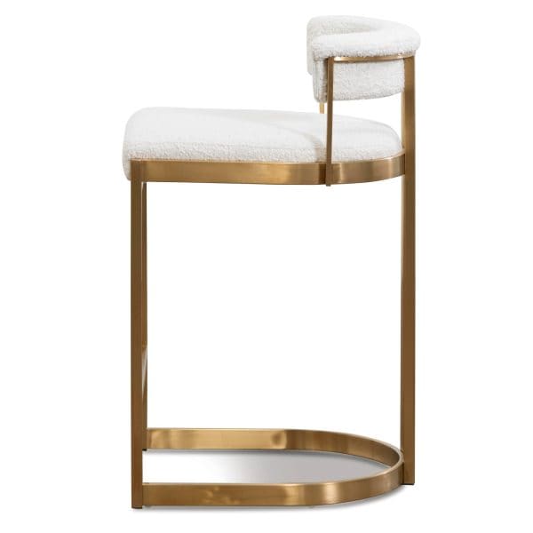 LEONARDO Ivory White Boucle Bar Stool - Golden Base - Image 5