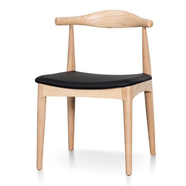 COLLETTE Elbow Leather Dining Chair - Natural Ash & Black (Set of 2)