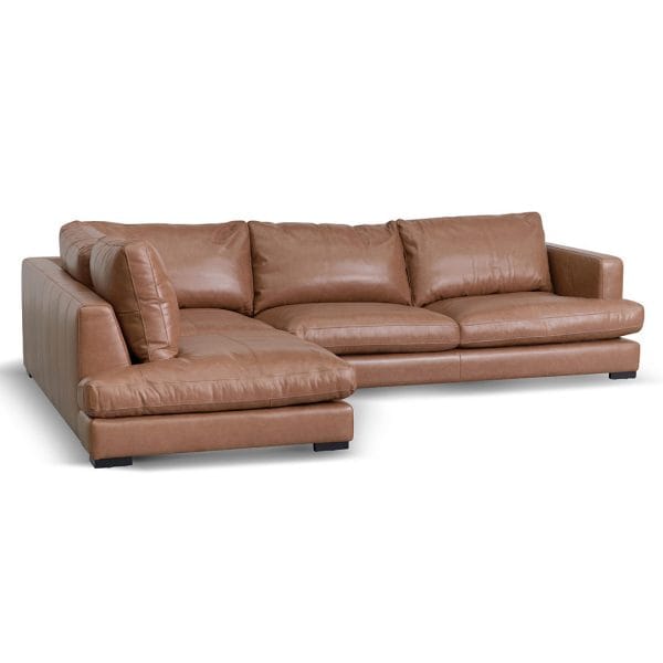  DANNA 4 Seater Left Chaise Leather Sofa - 3.07m Caramel Brown