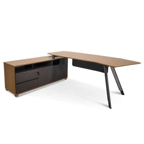HAILEE Left Return Grey Office Desk - 2.2m Natural Top