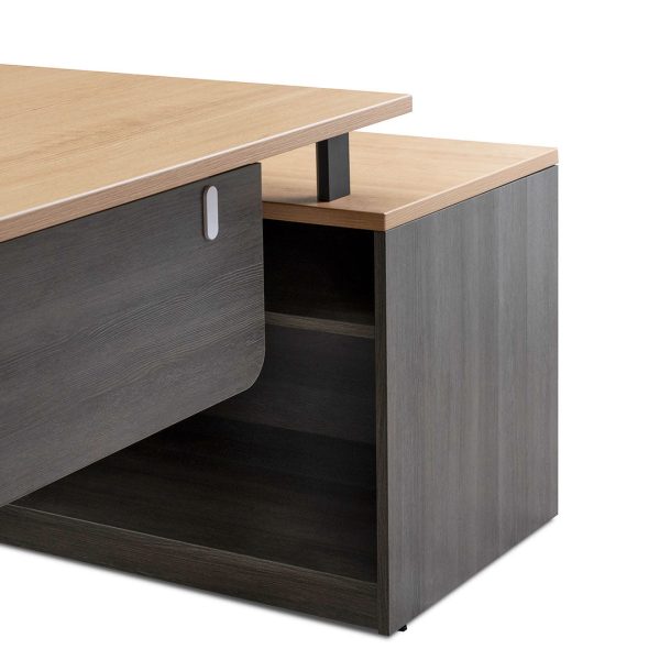 KER Left Return Office Desk - 1.8m Black with Natural Top - Image 10
