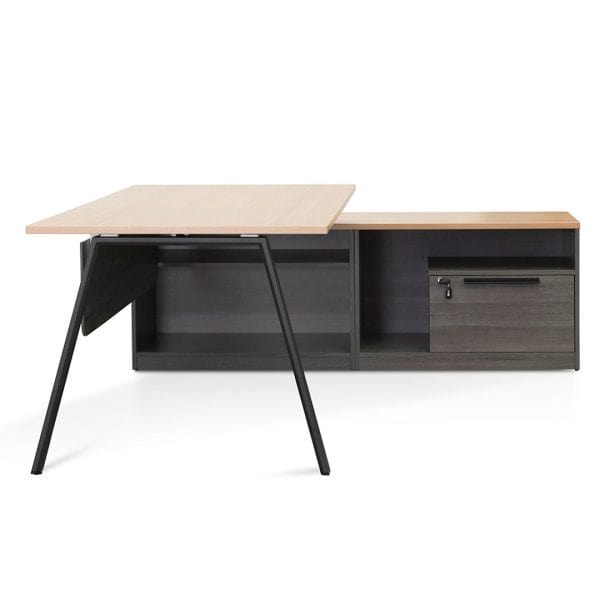 KER Right Return Office Desk - 1.8m Black with Natural Top - Image 3