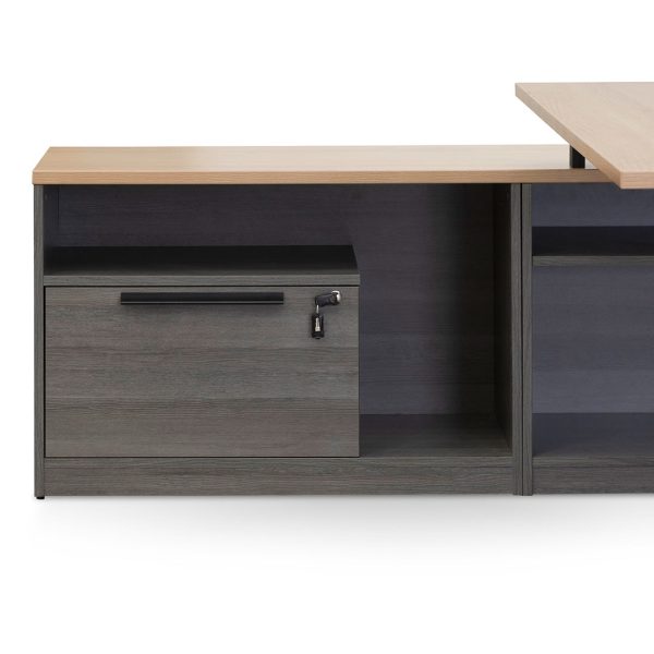 KER Left Return Office Desk - 1.8m Black with Natural Top - Image 2