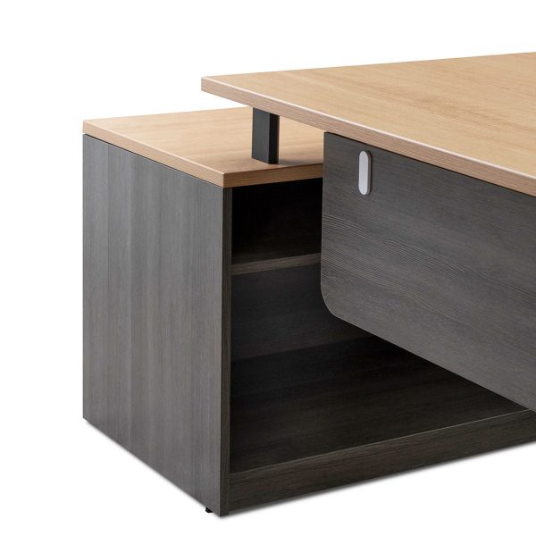 KER Right Return Office Desk - 1.8m Black with Natural Top - Image 10