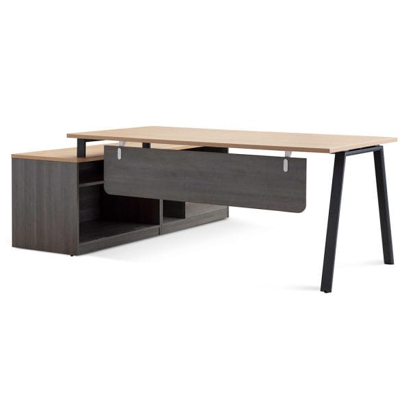 KER Right Return Office Desk - 1.8m Black with Natural Top