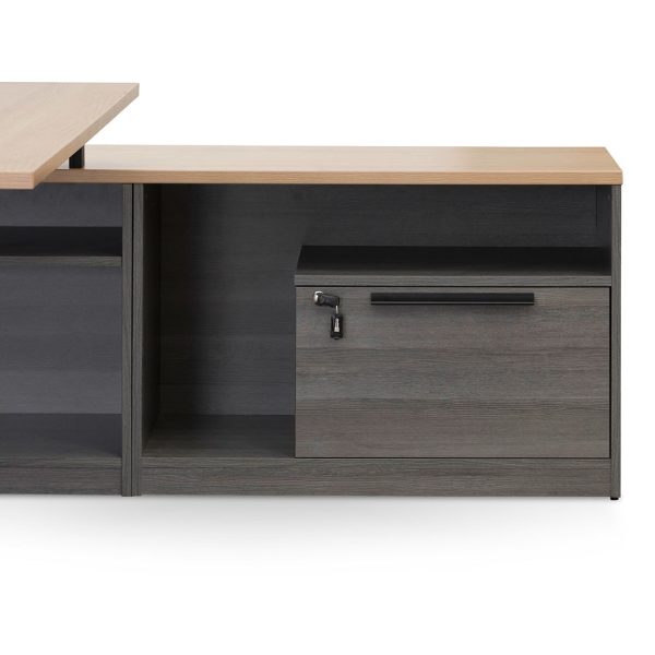 KER Right Return Office Desk - 1.8m Black with Natural Top - Image 5