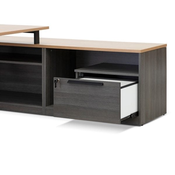 KER Right Return Office Desk - 1.8m Black with Natural Top - Image 7