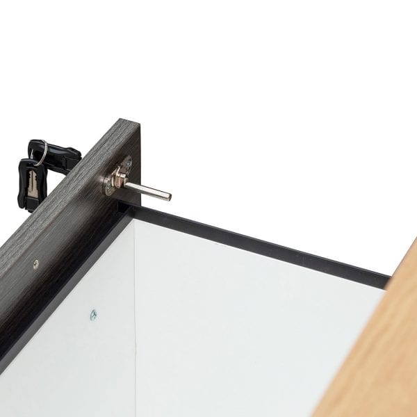 KER Right Return Office Desk - 1.8m Black with Natural Top - Image 8