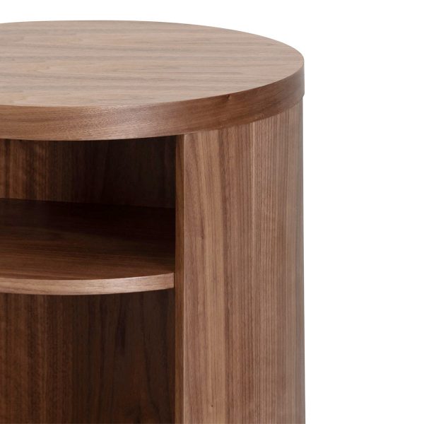 INGMAR Round Wooden Bedside Table - Walnut - Image 7