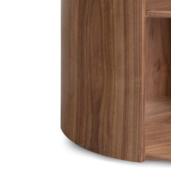 INGMAR Round Wooden Bedside Table - Walnut - Image 9