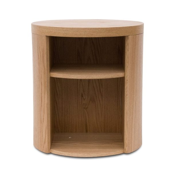 INGMAR Round Wooden Bedside Table - Natural
