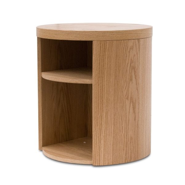 INGMAR Round Wooden Bedside Table - Natural - Image 2