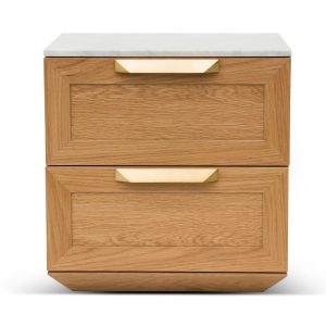 OLGA Bedside Table - Natural with Marble Top