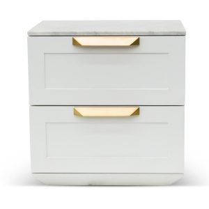 OLGA Bedside Table - White with Marble Top