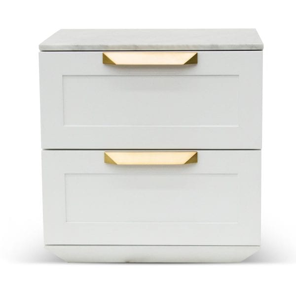 OLGA Bedside Table - White with Marble Top