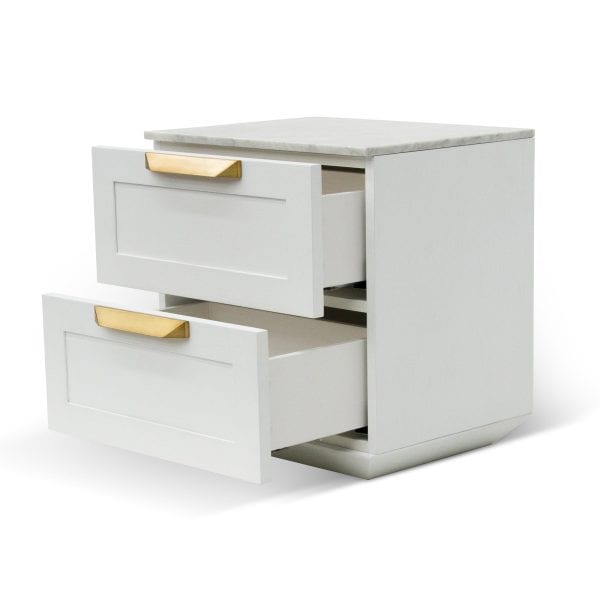 OLGA Bedside Table - White with Marble Top - Image 3