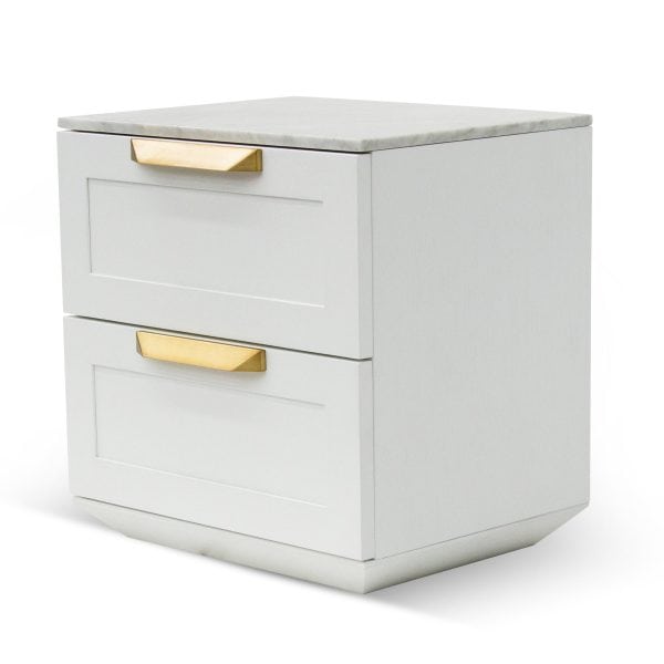 OLGA Bedside Table - White with Marble Top - Image 4