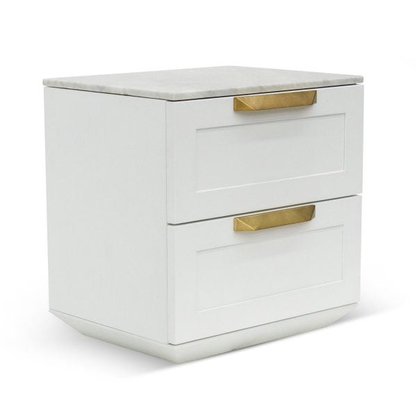OLGA Bedside Table - White with Marble Top - Image 5
