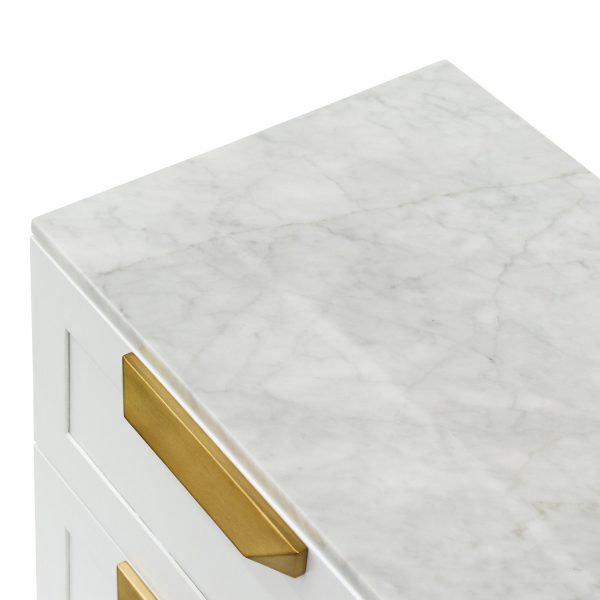 OLGA Bedside Table - White with Marble Top - Image 9