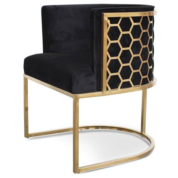 ASTIN Arm Chair Black Velvet - Brushed Gold