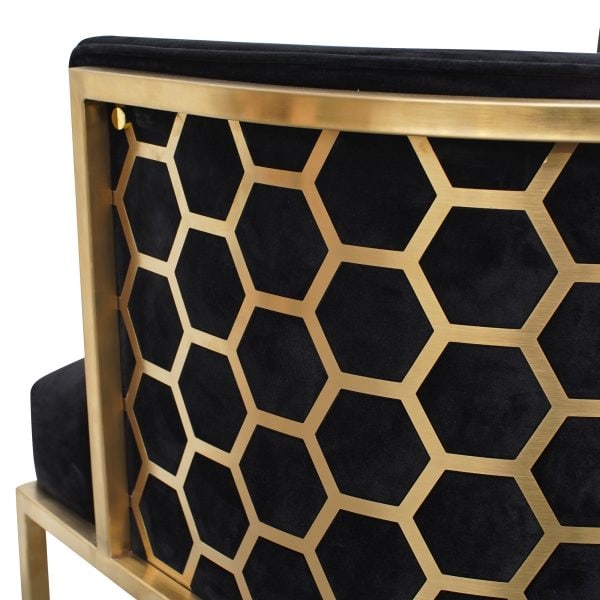 ASTIN Arm Chair Black Velvet - Brushed Gold - Image 4