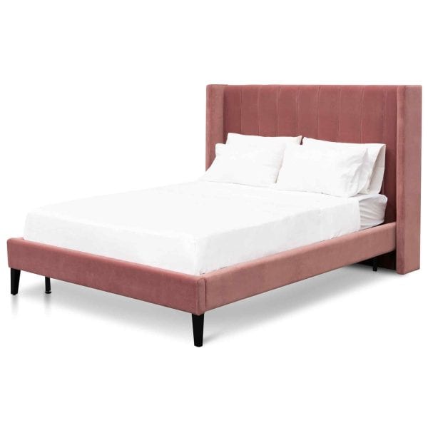 INGEMAR Queen Bed - Blush Peach Velvet